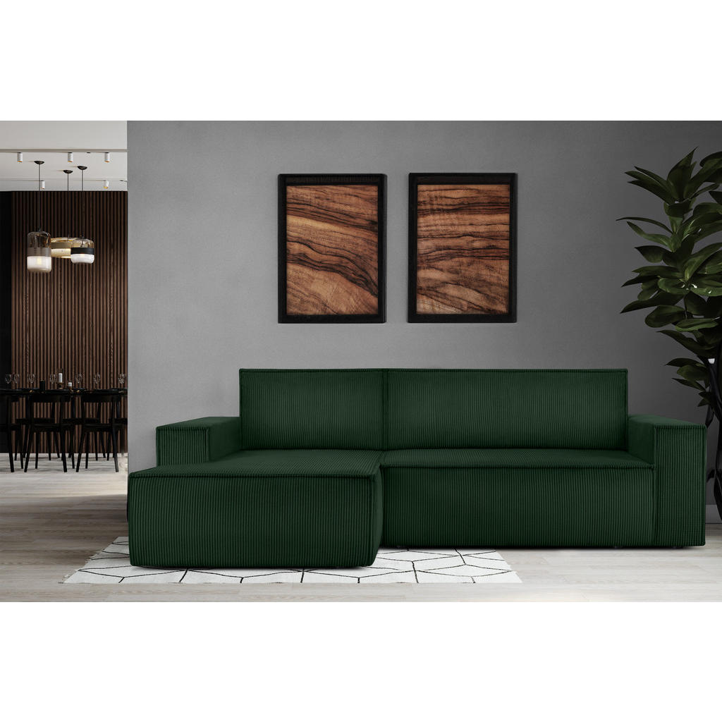 Thumbnail - Konsimo® Eckschlafsofa-Links, Dunkelgrün, Textil, L-Form,L-Form, 262x148 cm, FSC 100%, Hergestellt in Europa, Wohnzimmer...