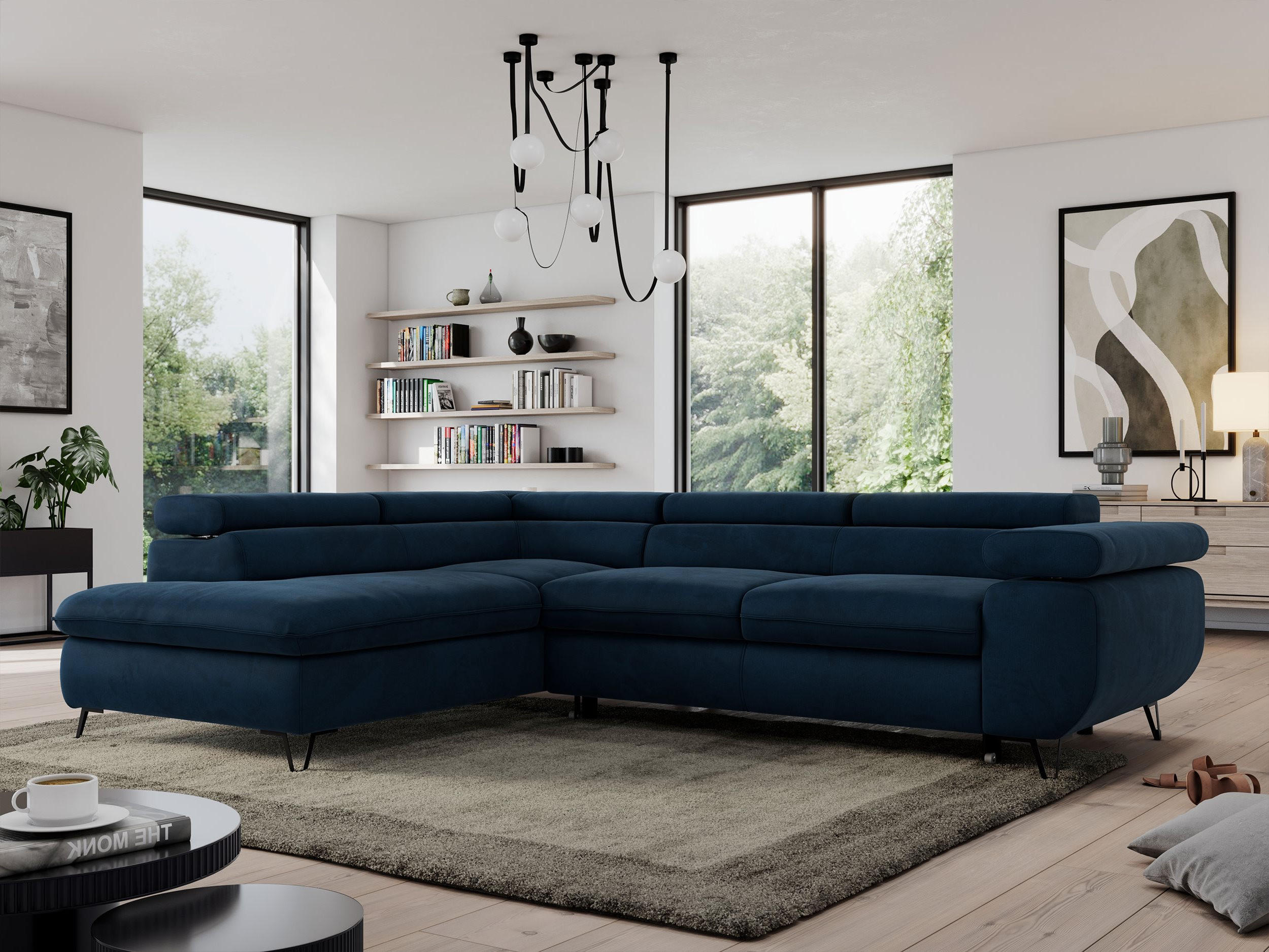 ECKSOFA PEDRO L Dunkelblau Velvet - Links Seite - Schwarz/Dunkelblau, Textil/Metall (208/273cm) - MKS