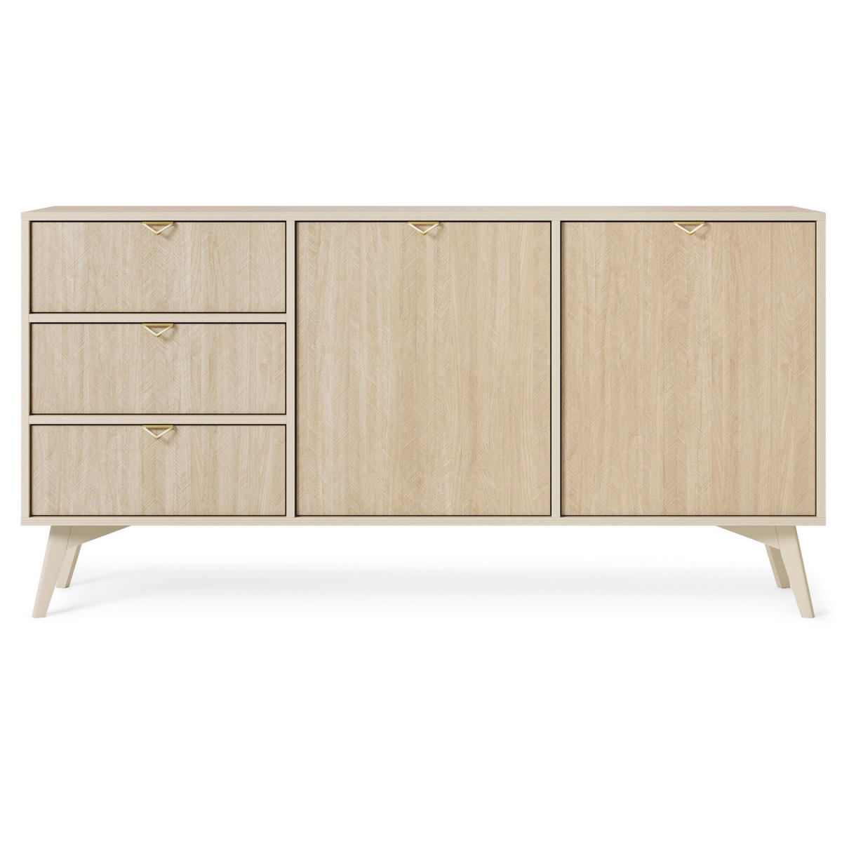 SIDEBOARD TOFINO KOM2-2D3S Holzbeine Beige Fischgrätenmuster - Eichefarben/Beige, Holz/Holzwerkstoff (158/80/38cm) - Komodee