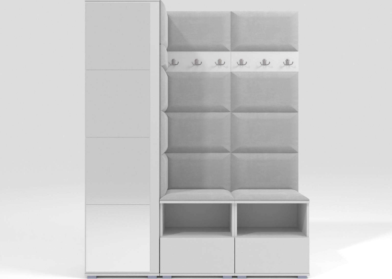 GARDEROBEN-SET Nela II mit Spiegel 150/187/40 - Silberfarben/Weiß, Holzwerkstoff/Kunststoff (150/187/40cm)
