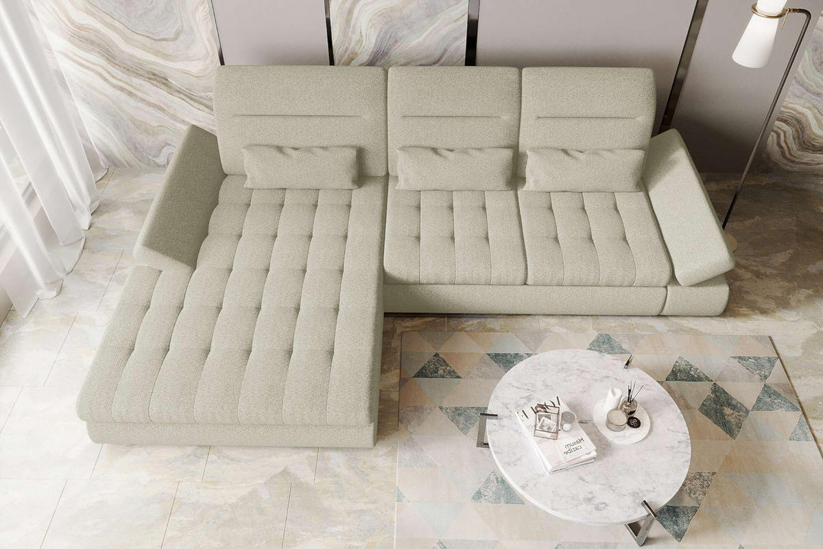 ECKSOFA Toscana Plus Strukturstoff inkl. Schlaffunktion - Hellgrau, Textil (179/300cm) - 99rooms