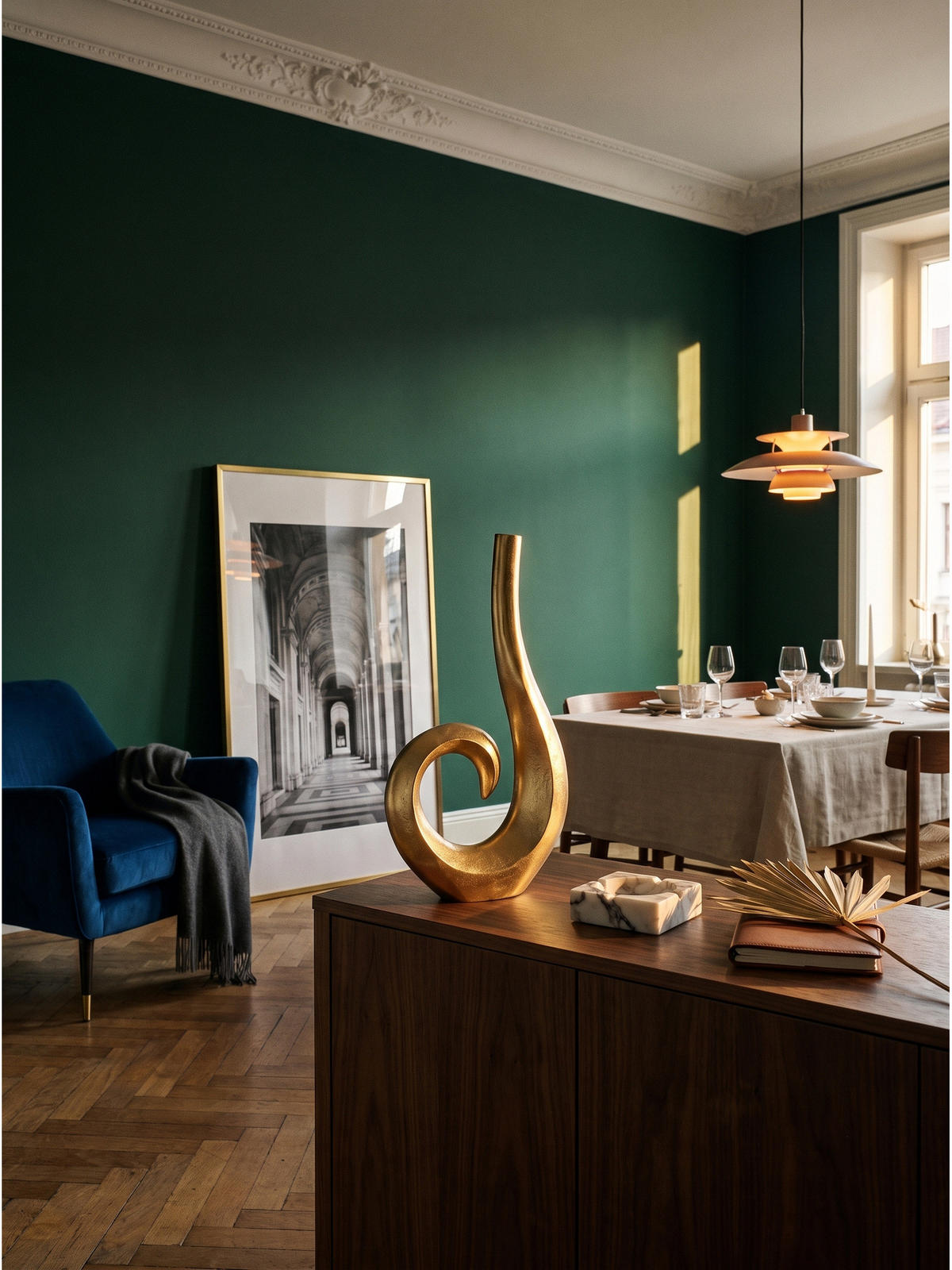 METALLVASE BAVENO, Aluminium, handgefertigt, Gold, 26 x 8 x 47 cm - Goldfarben, Metall (47cm) - KADIMA DESIGN