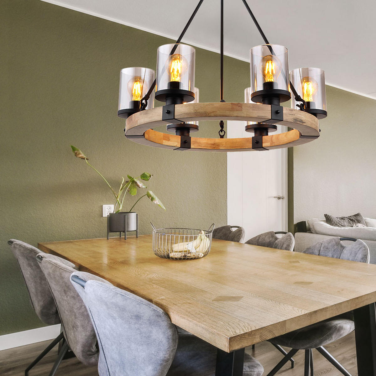 KRONLEUCHTER LILA Holzoptik Schwarz - Schwarz, Holz (59/59/98cm) - Globo Lighting