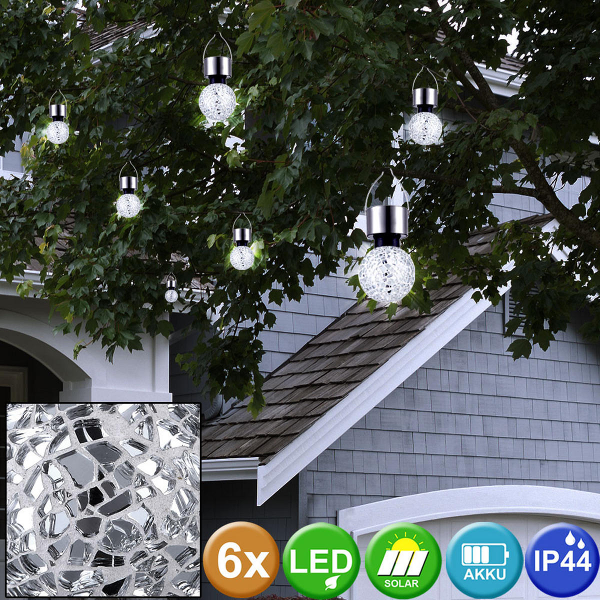 LED AUSSENLEUCHTE Kugel Mosaik Silber 6er Set - Silberfarben, Metall (6.5/6.5/15.7cm) - Globo Lighting