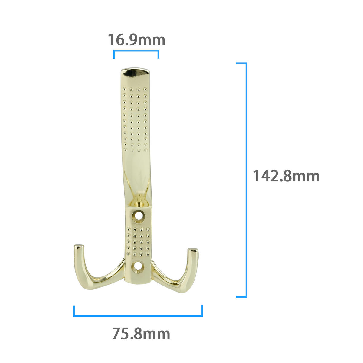 DOPPEL GARDEROBENHAKEN 7.58 / 1.69 / 14.28 cm - Goldfarben, Metall (1.69/14/7.58cm) - Intirilife