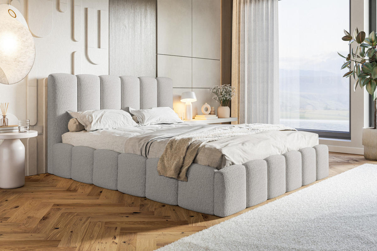 POLSTERBETT 160x200 Palermo mit Bettkasten, Lattenrost, Boucle, Hellgrau - Hellgrau, Holz/Textil (160/200cm) - Emporius