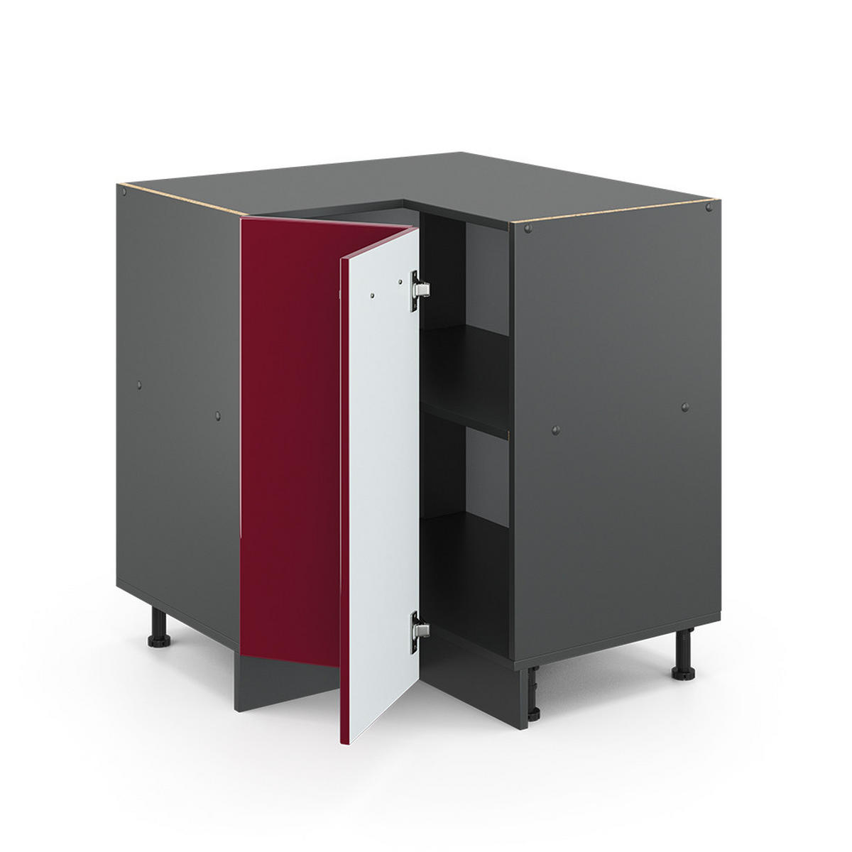 ECKUNTERSCHRANK R-Line Rot Hochglanz 75.6 cm , AP Eiche - Bordeaux/Anthrazit, Holzwerkstoff (75.6/81.6/60cm) - Vicco