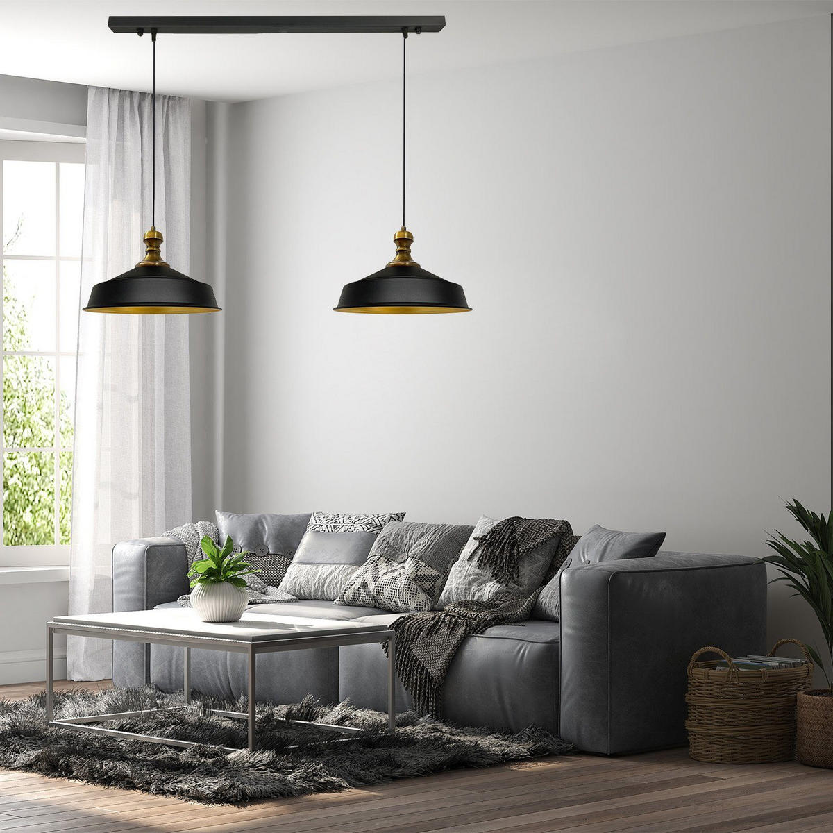PENDELLEUCHTE Asletl 2 Flammig 40/36 cm - Goldfarben/Schwarz, Metall (36/40/28cm) - Bamyum