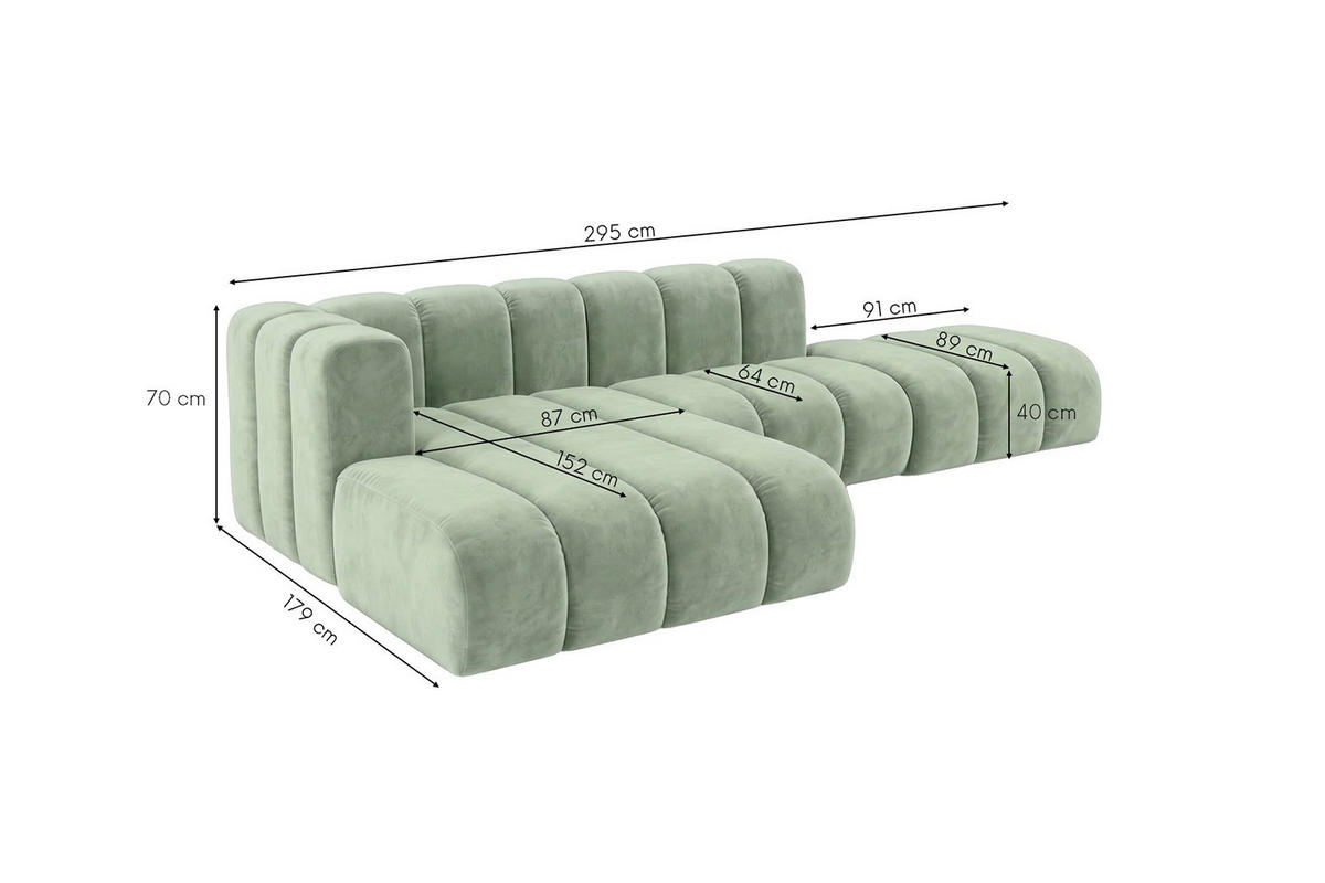 ECKSOFA Modulares In L-Form Mit Hocker, Velvet-Stoff Riviera, Mintz, Links, GRAND Mini - Mintgrün, Holz (295/179cm) - Kaiser Möbel