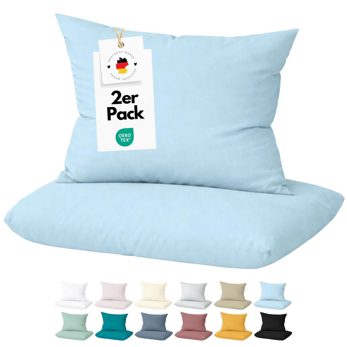 KISSENBEZUG Mako Satin 40x40 cm aus 100% Baumwolle, Kopfkissenbezug 40 x 40 im 2er Set - Hellblau - Hellblau, Textil (40/40cm) - Carpe Sonno