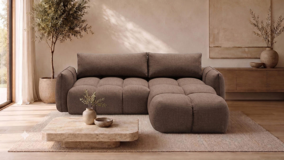 ROHOVÁ SEDAČKA ve tvaru L s funkcí spaní, Nexi, Taupe, Pravá strana, BELVEDER L - šedohnědá, dřevo (250/168cm) - Kaiser Möbel
