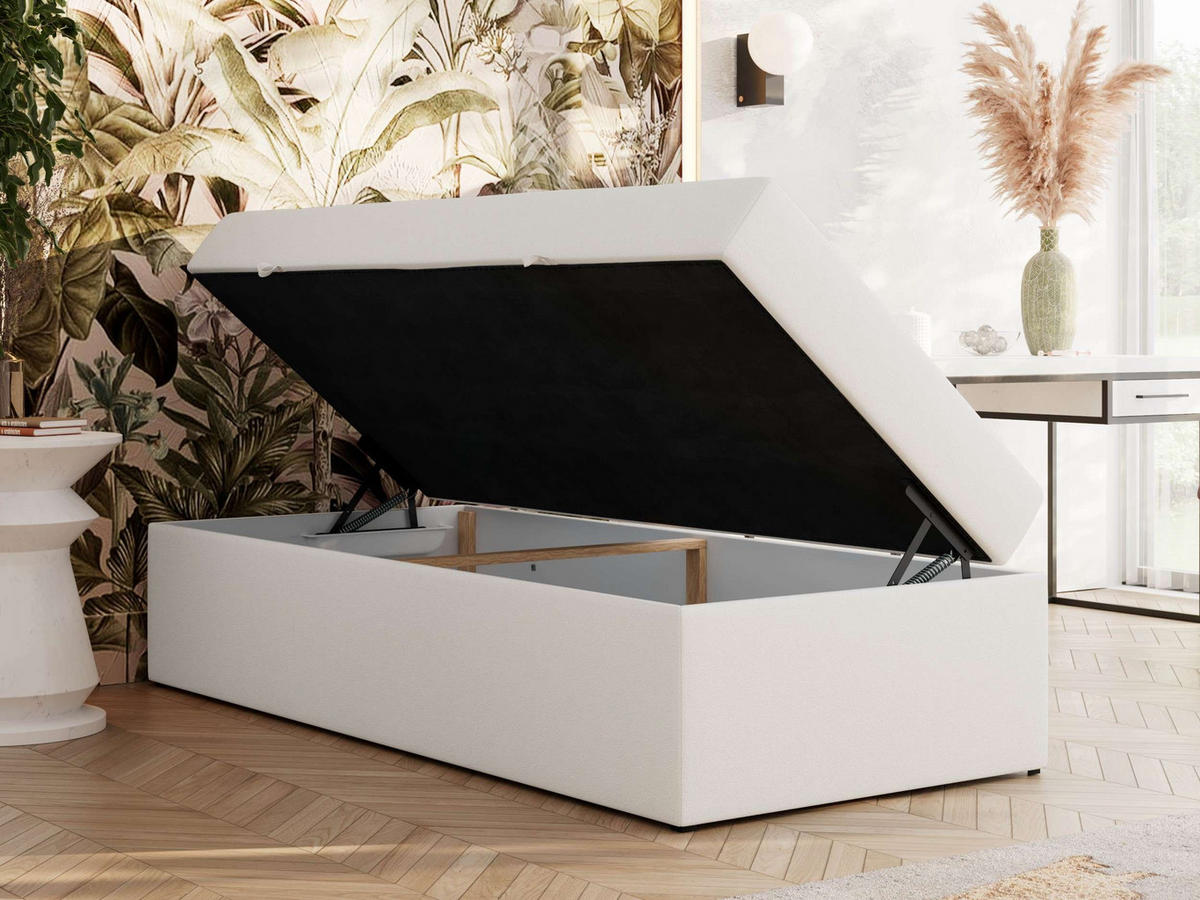 BOXBETT ZERO 90/200 - Weiß Kunstleder - H4 - Topper T25 - Weiß, Textil (90/200cm) - MKS