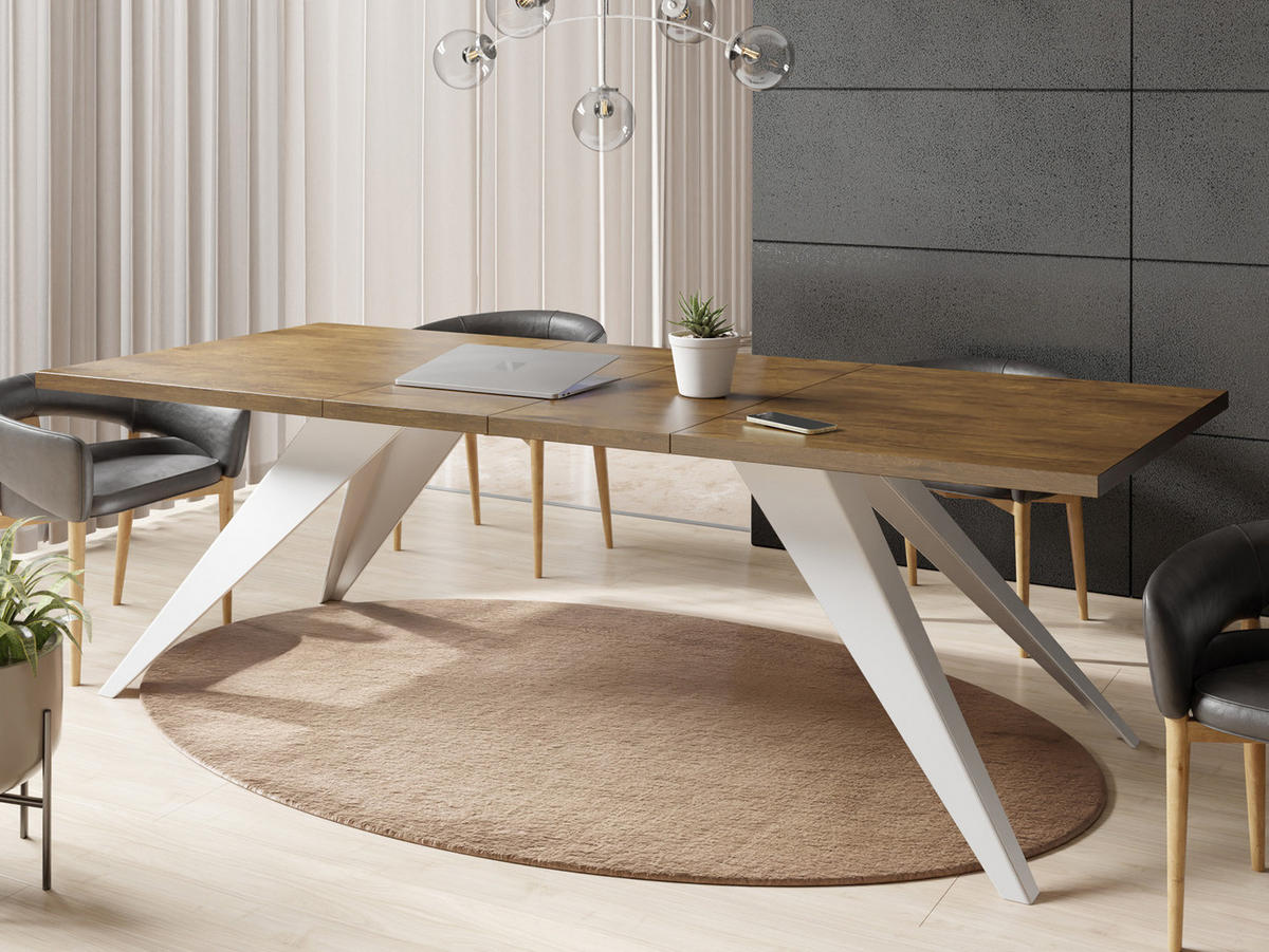 ESSTISCH Vance Weiß rechteckig ausziehbar, Lefkas Eiche 140-240/80/76 cm - Alteiche/Weiß, Holzwerkstoff/Metall (140/80/76cm) - WFL GROUP