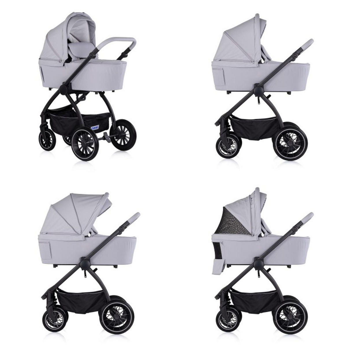 KOMBIKINDERWAGEN Prestige 3 in 1 hellgrau Babywanne Rucksack i-Size Babyschale - Schwarz, Metall (85/59/123cm) - Chipolino