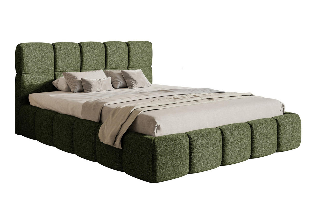 POLSTERBETT Cloudy Olivgrün Chenille 140 cm - Schwarz/Olivgrün, Textil (140/200cm) - Selsey