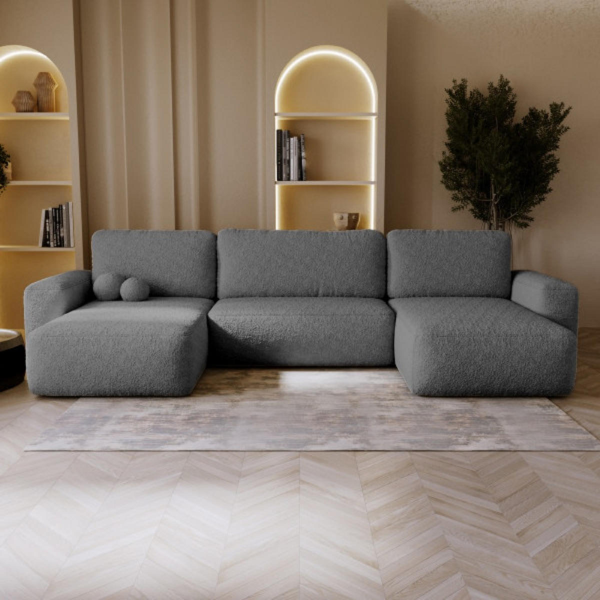 ECKSOFA Dunkelgrau U ILO Mit Bettkasten Und Schlaffunktion - Grau, Textil (374/177cm) - Sepro Meble