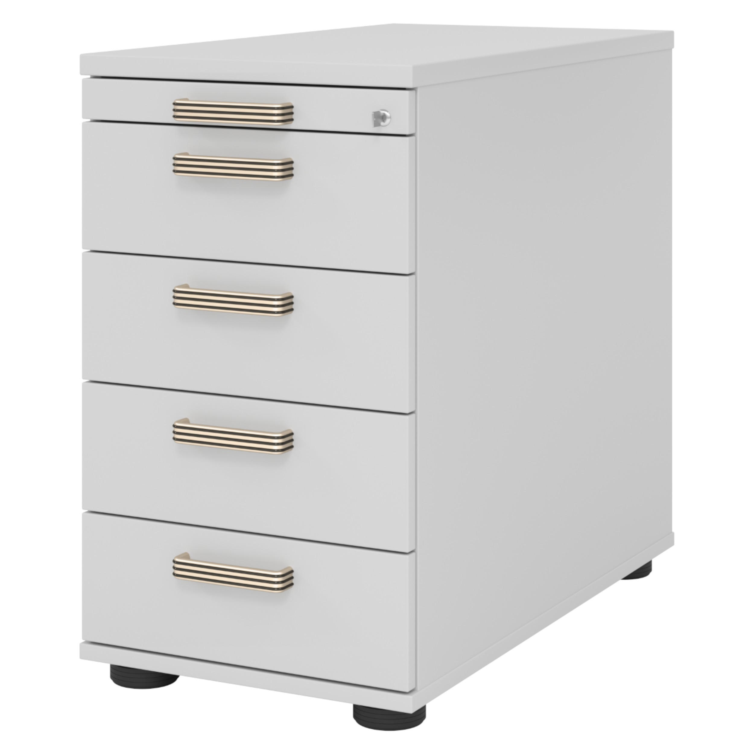 STANDCONTAINER - mit 4 Schubladen 80/42,8/72 cm in Grau Streifengriff (Kunststoff) - Grau, Holzwerkstoff (42.8/72/80cm) - bümö