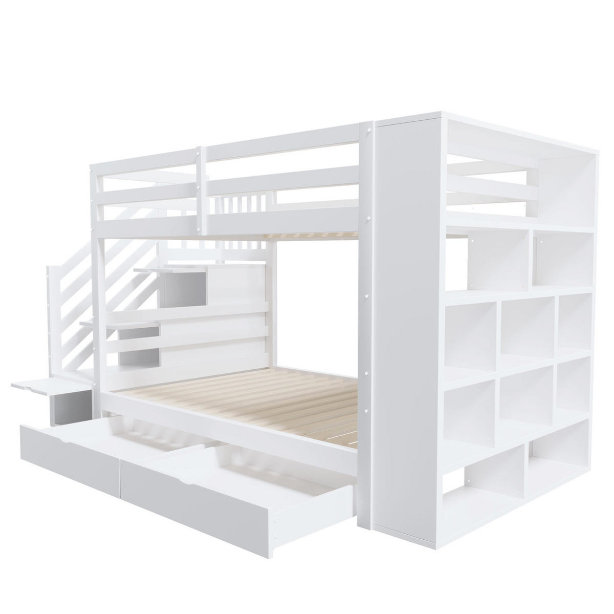 ETAGENBETT 90/200 cm mit Sicherheitstreppe, Stauraum und Lattenrost aus Kiefern, Weiß - Weiß, Holzwerkstoff (90/200cm) - Redom