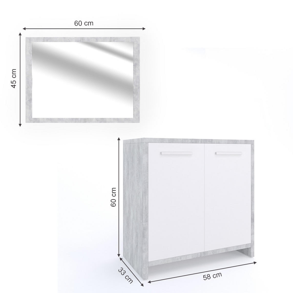 BADMÖBEL-SET Kiko Beton 2 Teile - Schieferfarben/Weiß, Holzwerkstoff (58/60/33cm) - Vicco