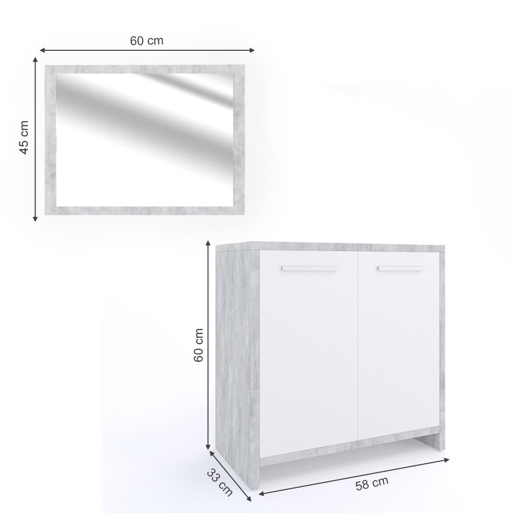 Thumbnail - Vicco Badmöbel-Set, Grau, Weiß, Holzwerkstoff, 1 Fächer, nicht einzeln stellbar,Rechteckig, 58x60x33 cm, Badezimmer, Bad...