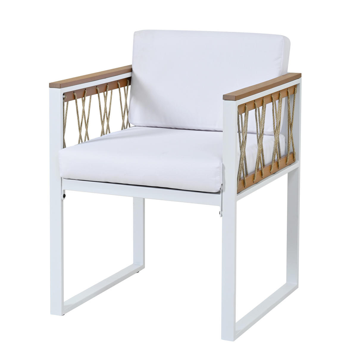 GARTENMÖBEL-SET Modernes 7-tlg. Schwarz/Weiß/Holz - Weiß, Holz - ComfortXL