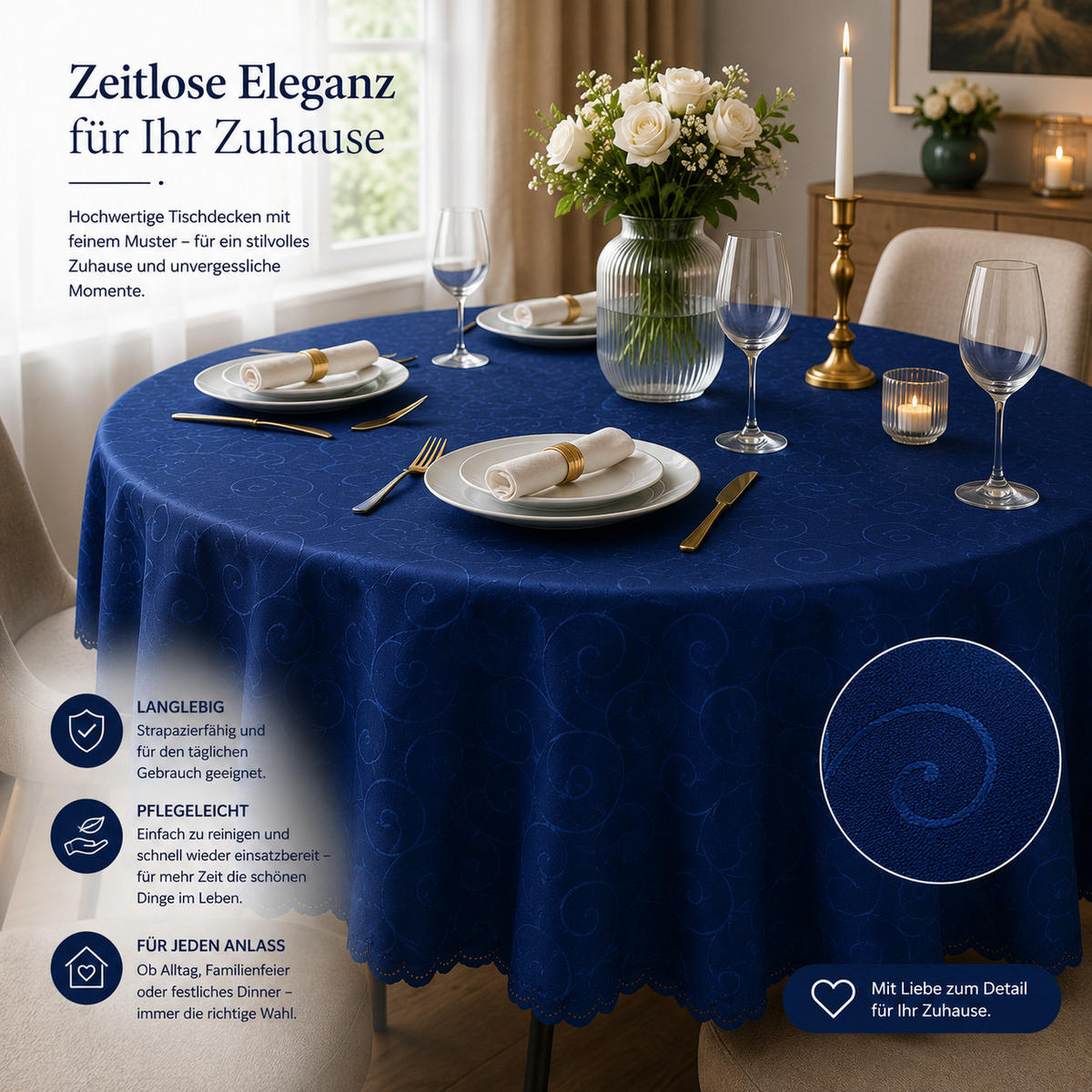 TISCHDECKE 160/400 cm oval Ornamente Dunkelblau - Dunkelblau, Textil (160/400cm) - TiborTex