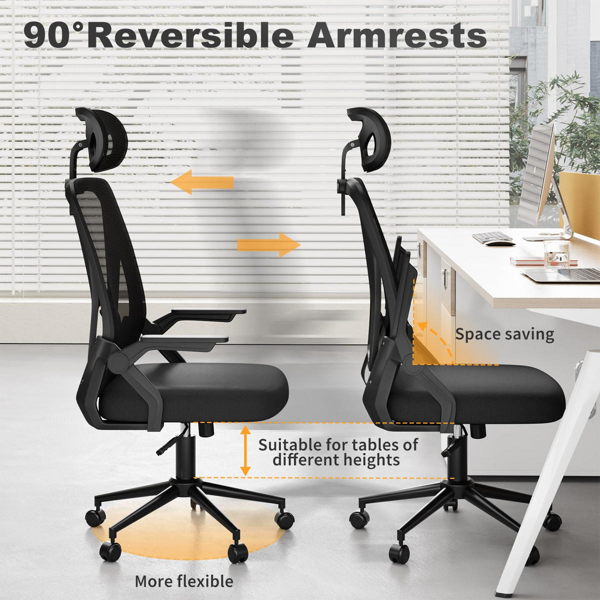 DREHSTUHL Webstoff Schwarz ergonomisch klappbare Armlehnen - Schwarz, Kunststoff (24/48/53cm) - Rattrix