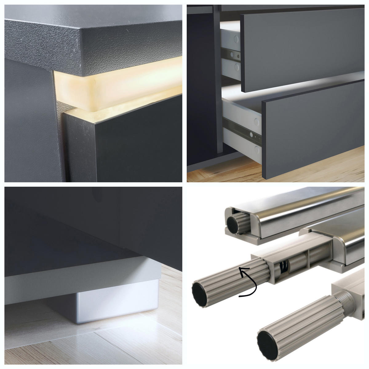 SIDEBOARD Faro Beton Oxid Optik - Hellgrau, Holzwerkstoff (166.5/75.5/35cm) - Vladon