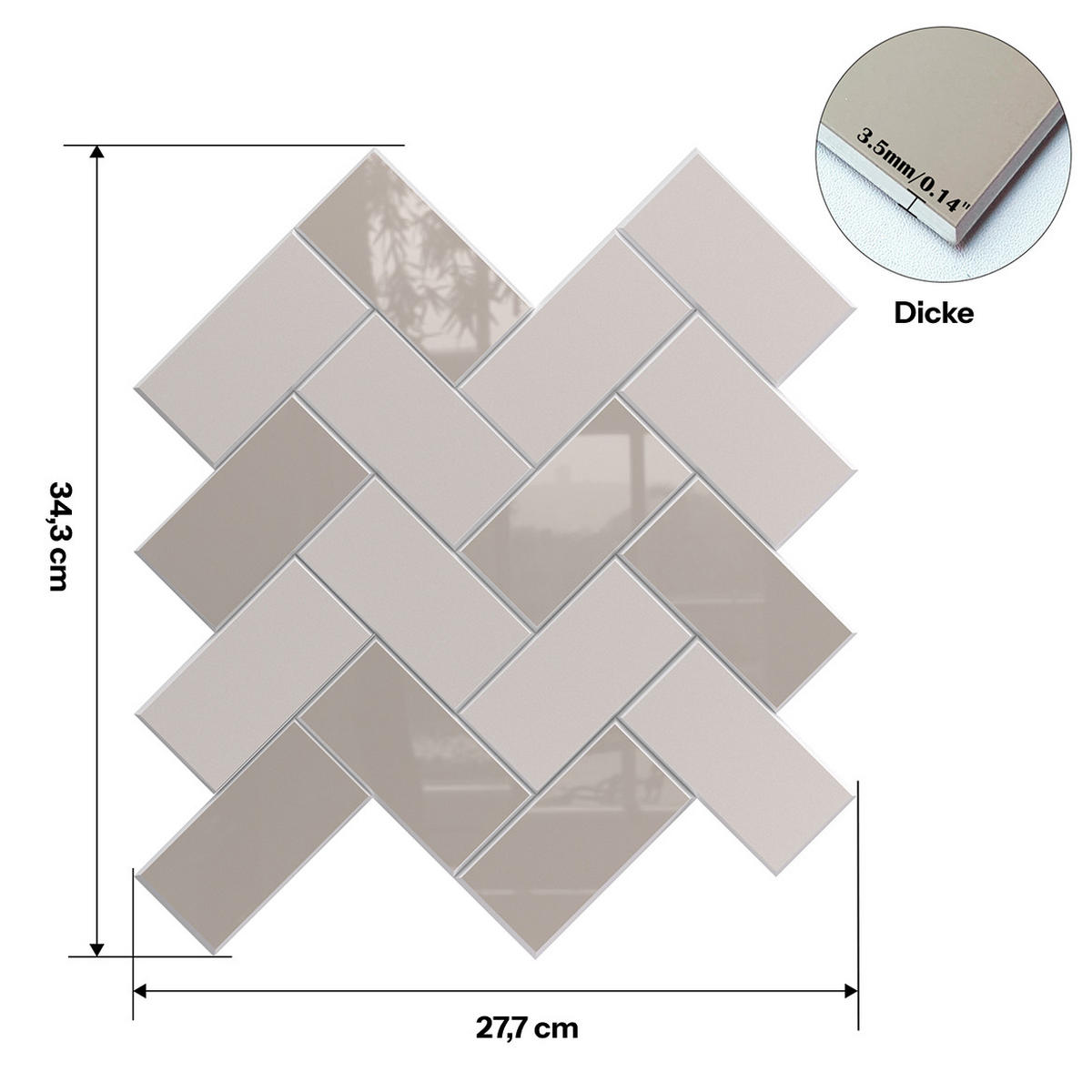 FLIESENAUFKLEBER 1 Stück 27,2 x 24 cm Selbstklebende Fliesen - Uva Cream - Beige, Kunststoff (24/0.4/27.2cm) - Mazovia