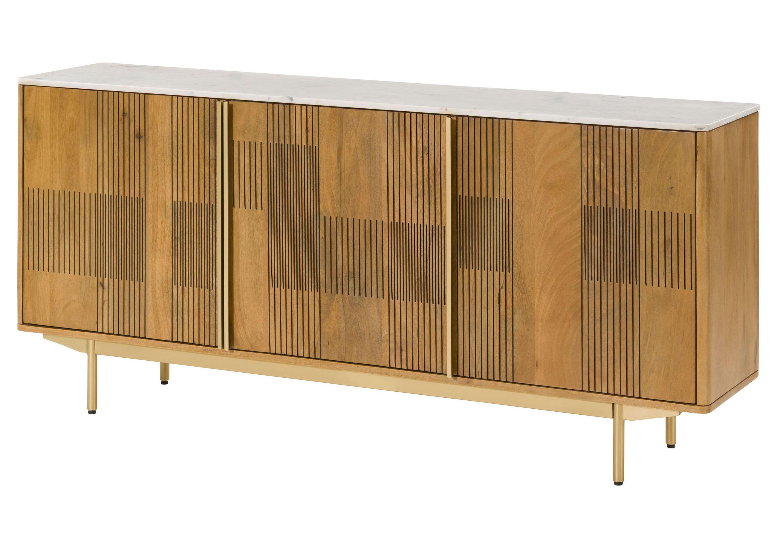 SIDEBOARD Mango 180x40x80 hellbraun geölt / Marmor weiß MIAMI #100 - Braun, Holz (180/80/40cm) - Massivmoebel24