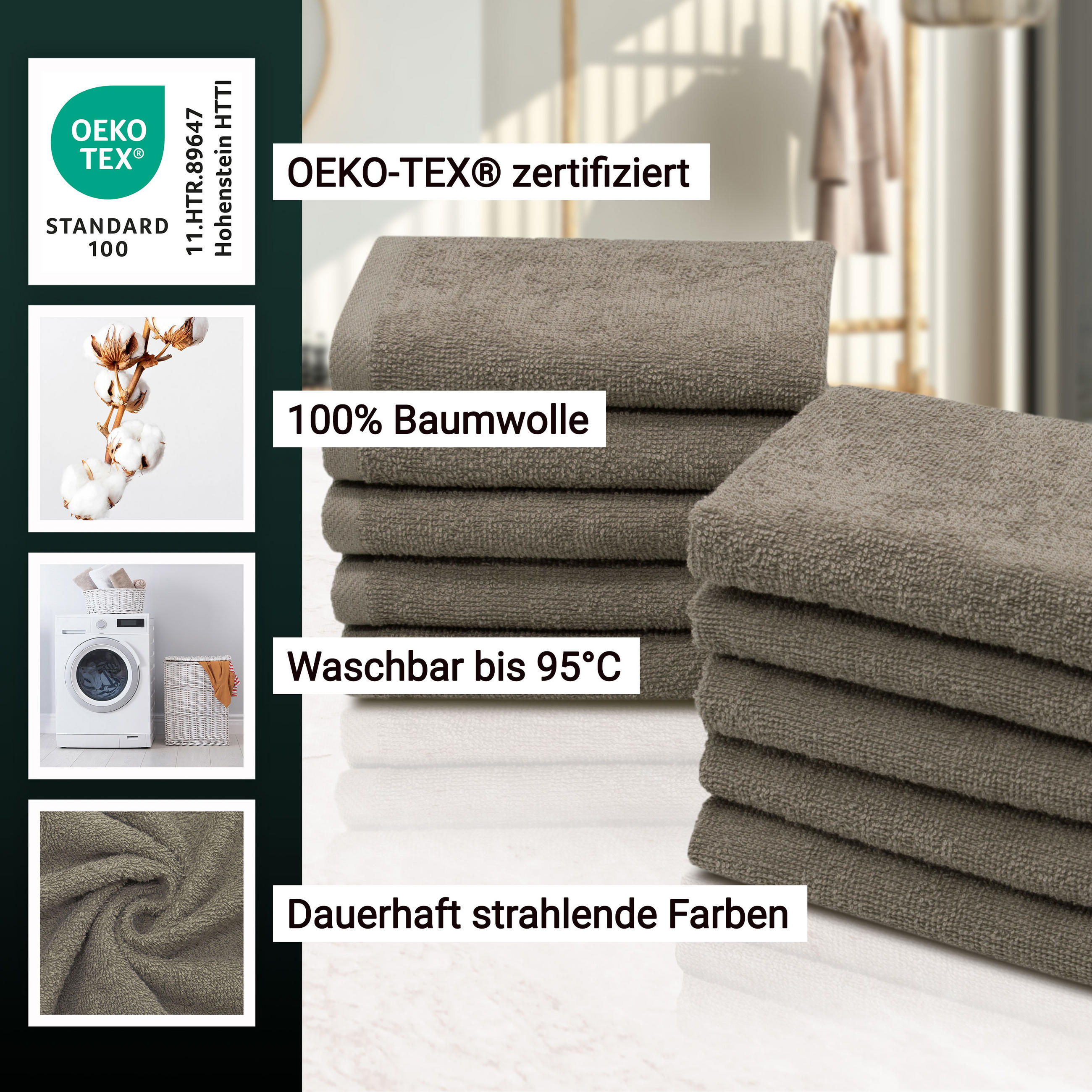 SEIFTÜCHER, 10er-Set, 30x30 cm, 100% Baumwolle, Braun - Fango, Textil (30/30cm) - Zollner