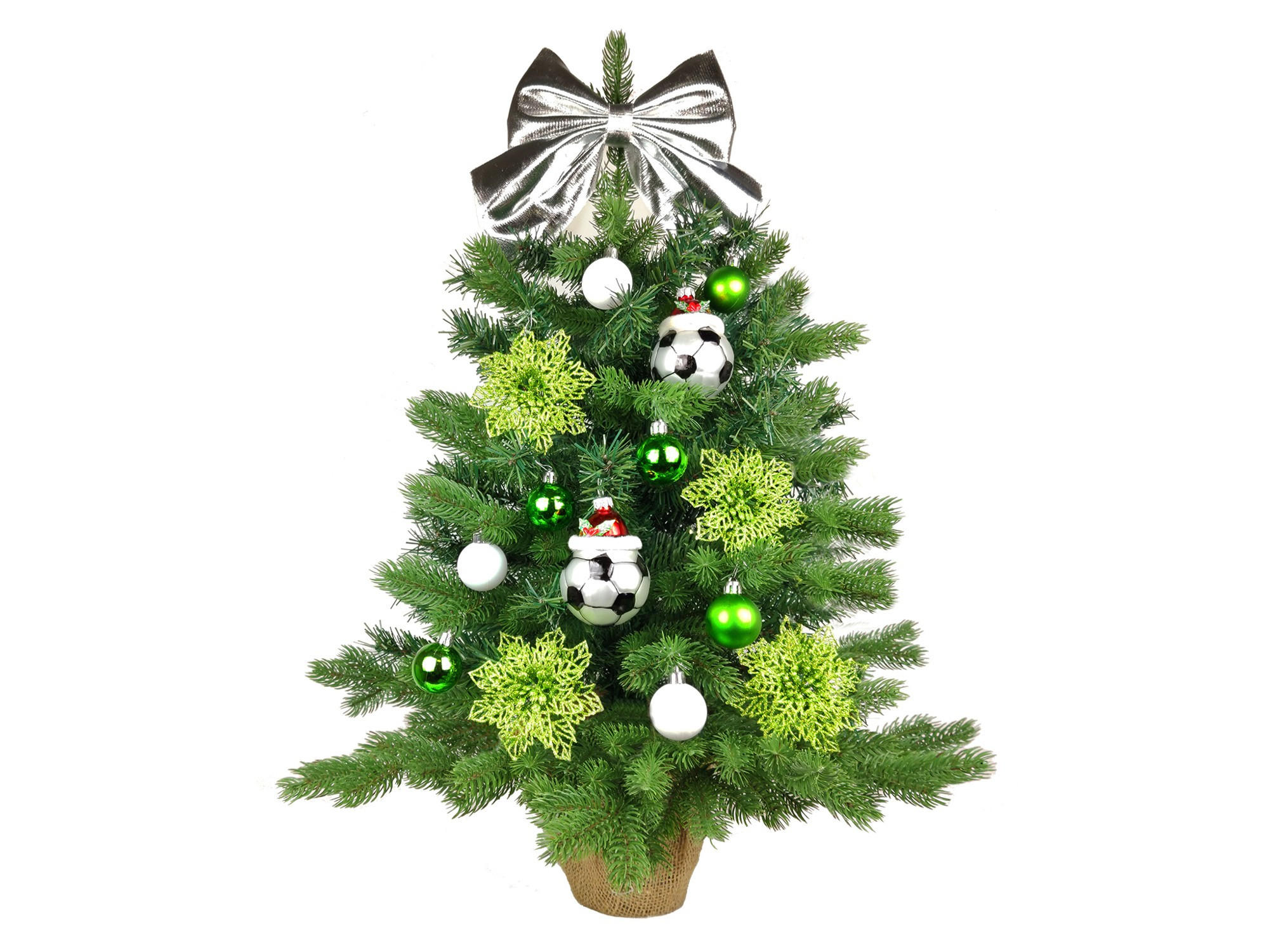 WEIHNACHTSBAUM geschmückt künstlich FUSSBALL GESCHENK 60 cm mit LED-BELEUCHTUNG IM TOPF - Weiß/Grün, Kunststoff (60cm) - LAALU