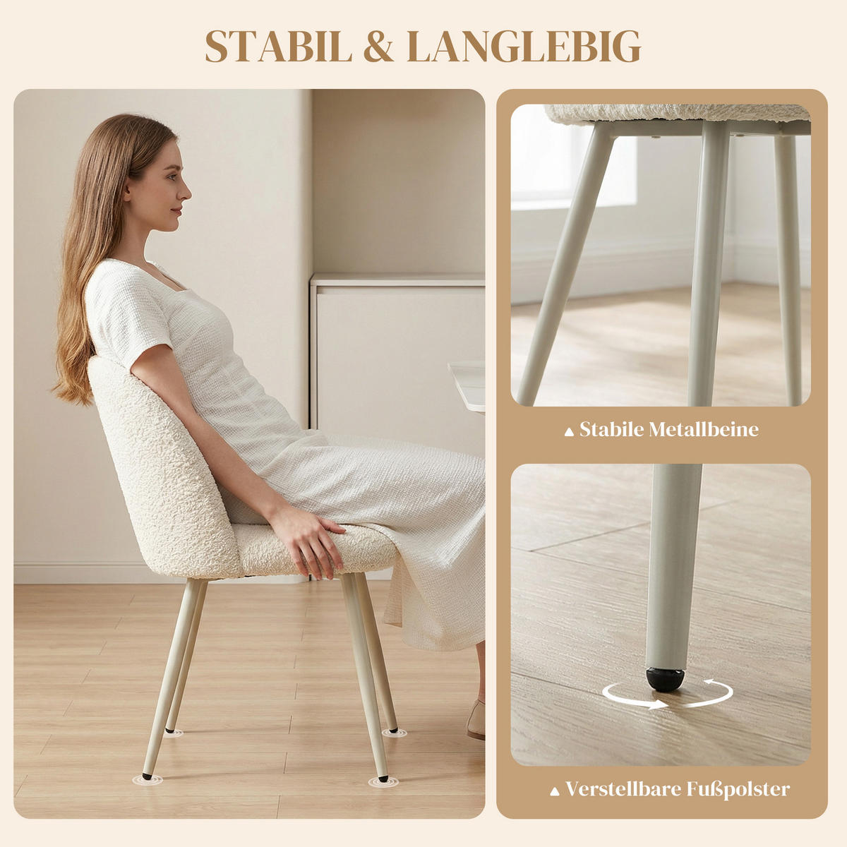 ESSZIMMERSTÜHLE 2ER-SET aus Polyester Metall Cremeweiß - Creme, Textil/Metall (50.5/78.5/57.5cm) - HOMCOM