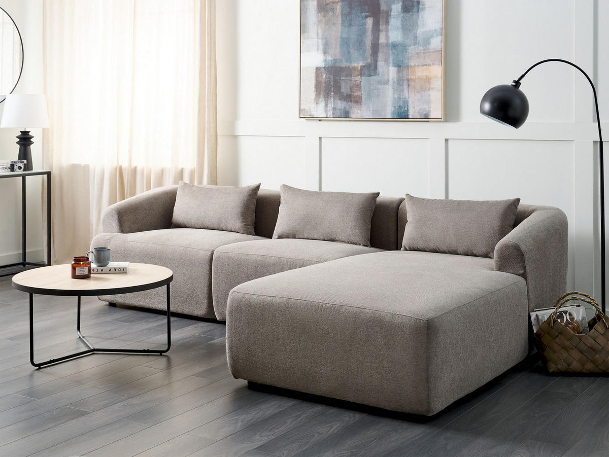 3-SITZER-ECKSOFA Stoff taupe rechtsseitig Svansele - Taupe, Textil (278/174cm) - Beliani