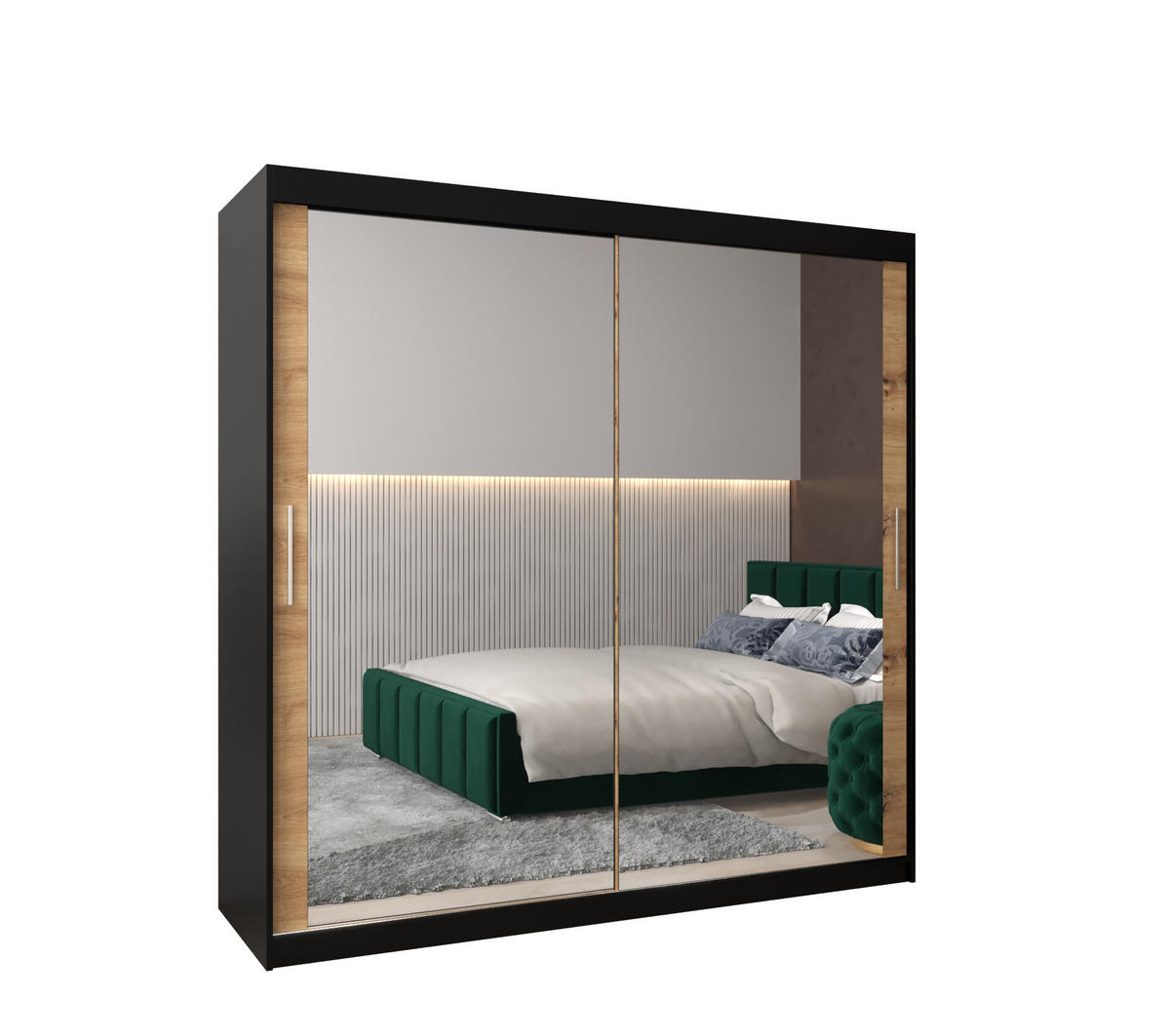 SCHWEBETÜRENSCHRANK 200/200/62 2-türig - Silberfarben/Schwarz, Holz/Kunststoff (200/200/62cm) - Abiks Möbel