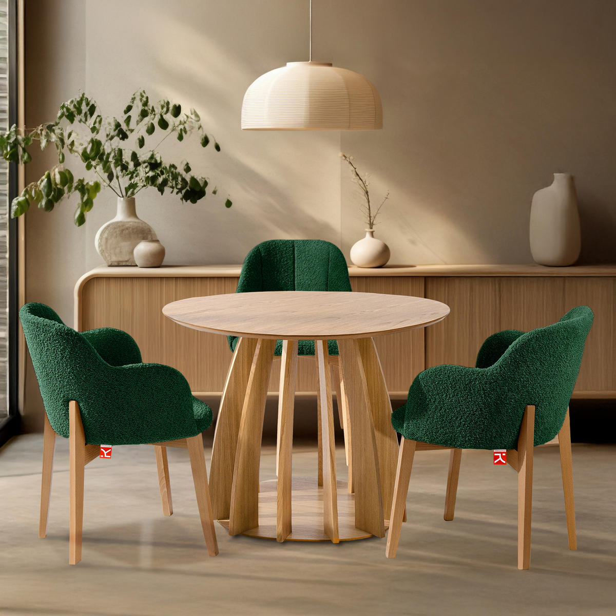 POLSTERSTUHL LONIS Esszimmerstühle 2er Set - Dunkelgrün/Eichefarben, Holz/Textil (55/82/54cm) - KONSIMO®