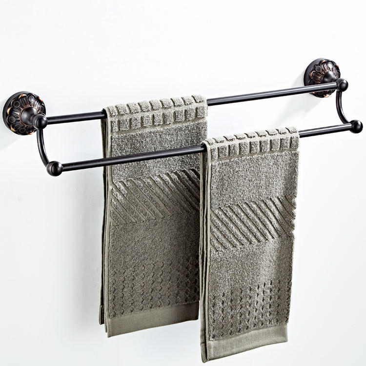 HANDTUCHHALTER – Vintage-Schwarz, Doppelstange – 55 cm Länge - Schwarz, Metall (13.5/5/55cm)