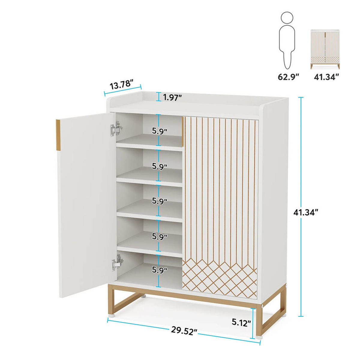SCHUHSCHRANK Weiß mit Türen 5-stufig Holz - Weiß, Holz (75/105/35cm) - Kaket