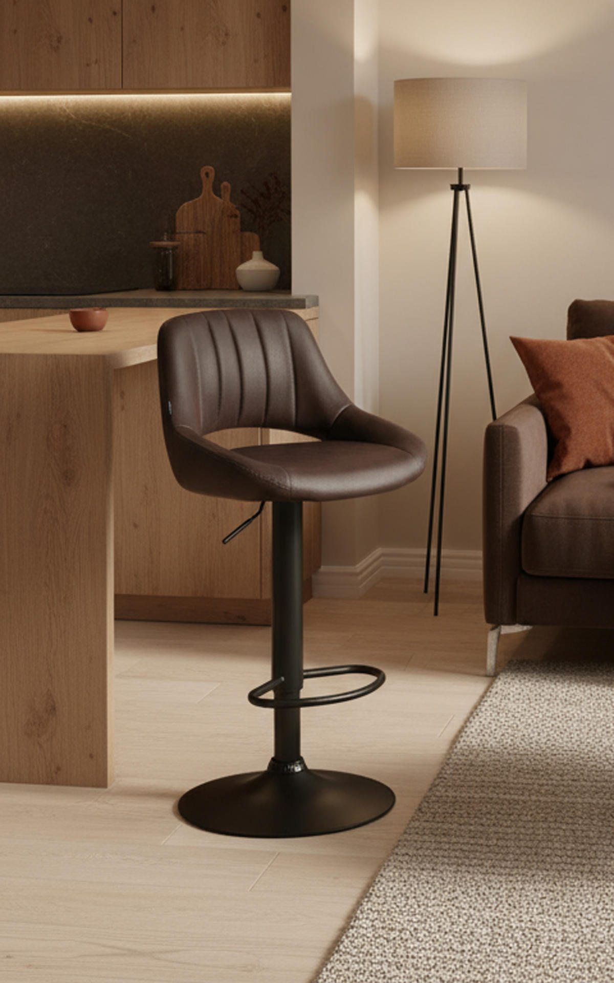 BARHOCKER 2er Set Milos Kunstleder B braun - Schwarz/Braun, Kunststoff/Metall (47/106/48cm) - TPFLiving
