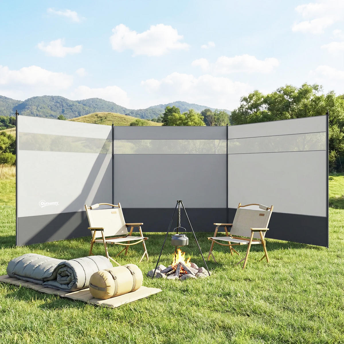 WINDSCHUTZ 3er Set Polyester Stahl Grau - Grau, Kunststoff (1/140cm) - Outsunny