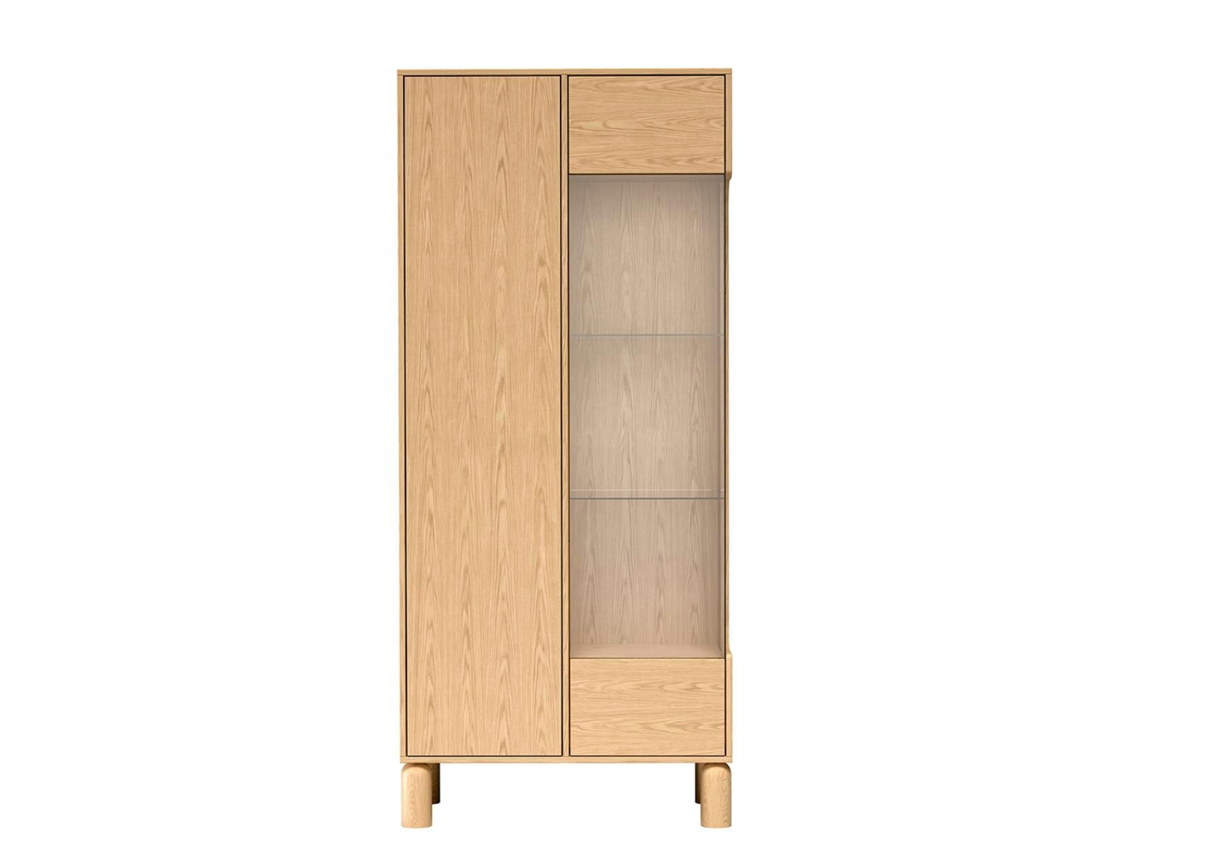 VITRINE Sanden Eiche, zweitürige höhe Glasvitrine - Eichefarben, Holzwerkstoff (89/197/41cm) - Bettso