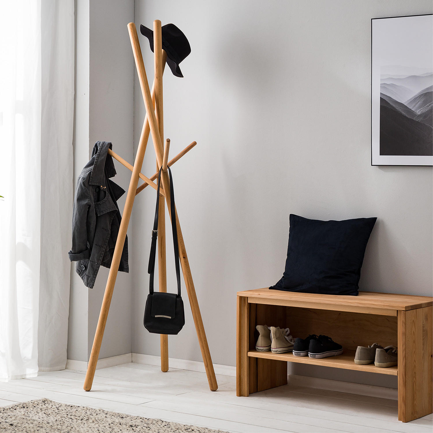 KLEIDERSTÄNDER - Buche massiv - Buchefarben, Holz (72/180/72cm) - home24