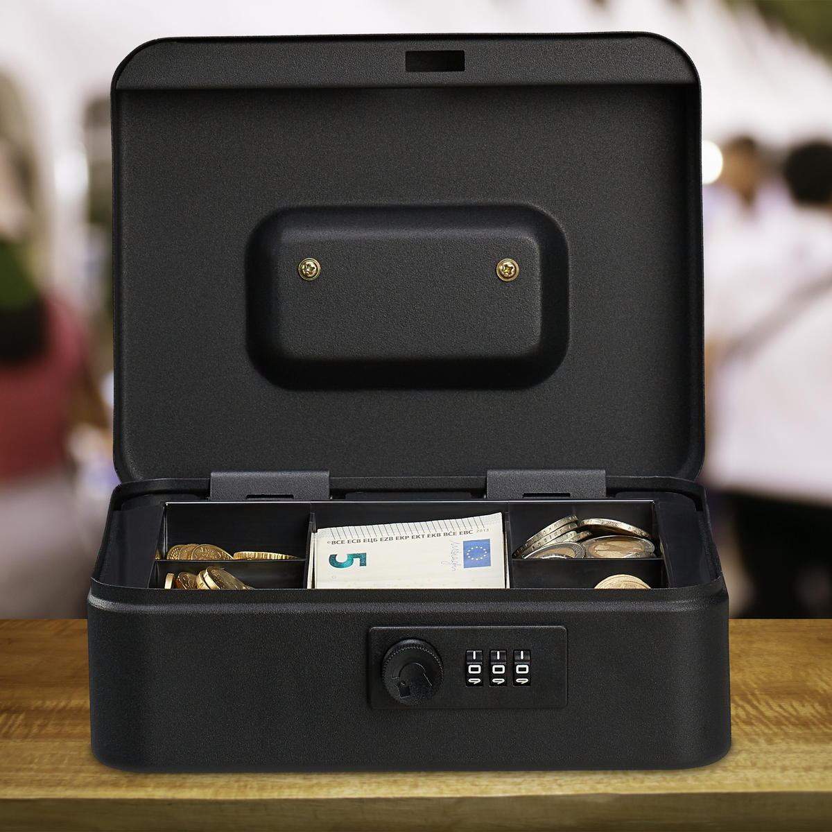 POKLADŇA - čierna, kov/plast (20/8.5/17cm) - Relaxdays