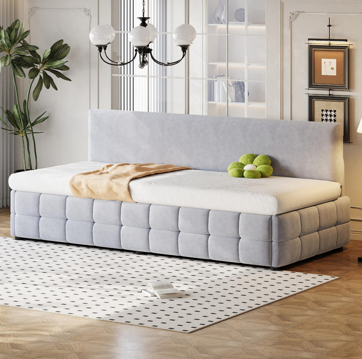 POLSTERBETT 90/200 cm Hellgrau aus Samt mit Stauraum - Hellgrau, Textil (90/200cm) - OKMYHOME