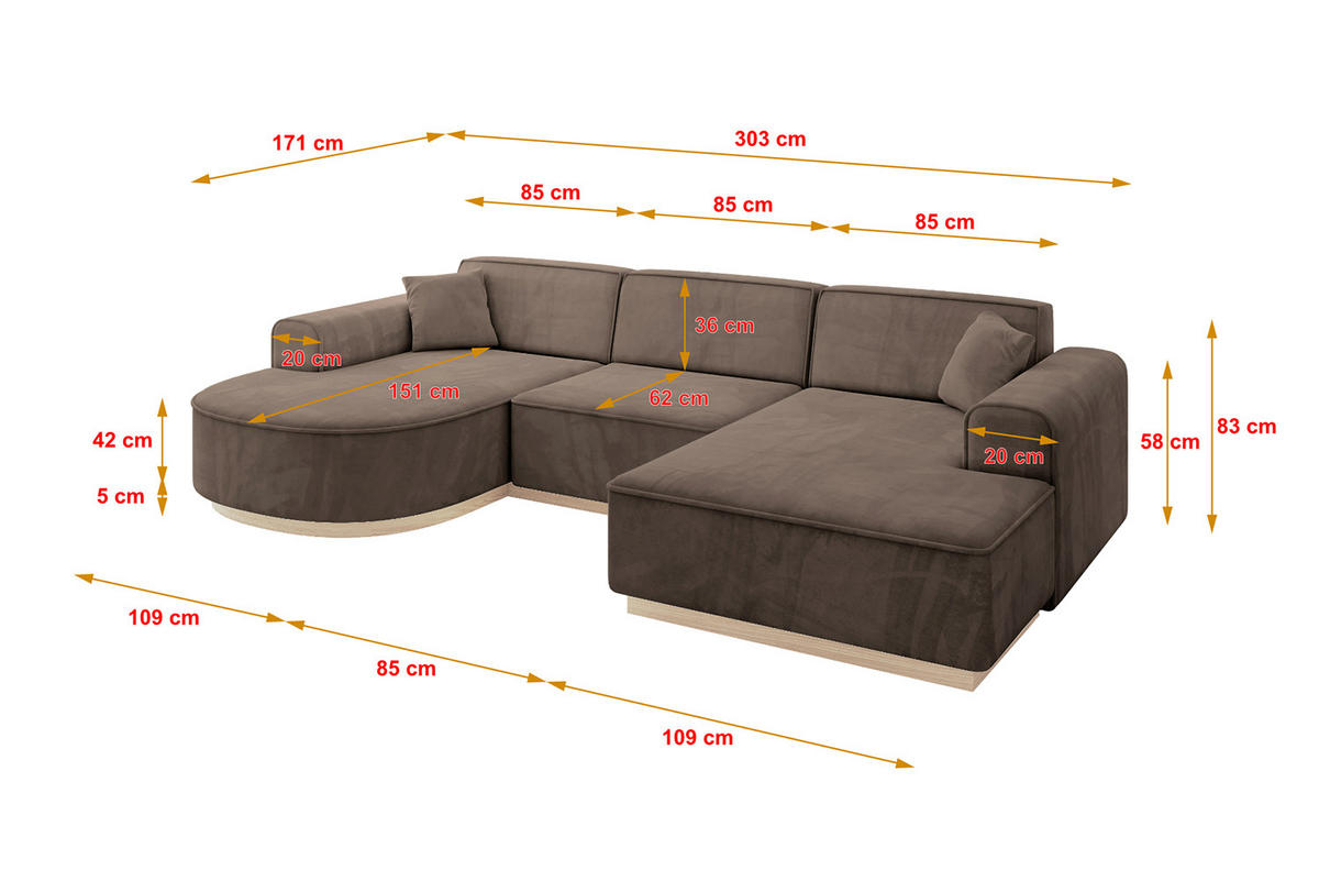 WOHNLANDSCHAFT ARRIO-U1 303x171x83 cm Braun - Braun, Holzwerkstoff/Textil (303/83/171cm) - ALTDECOR