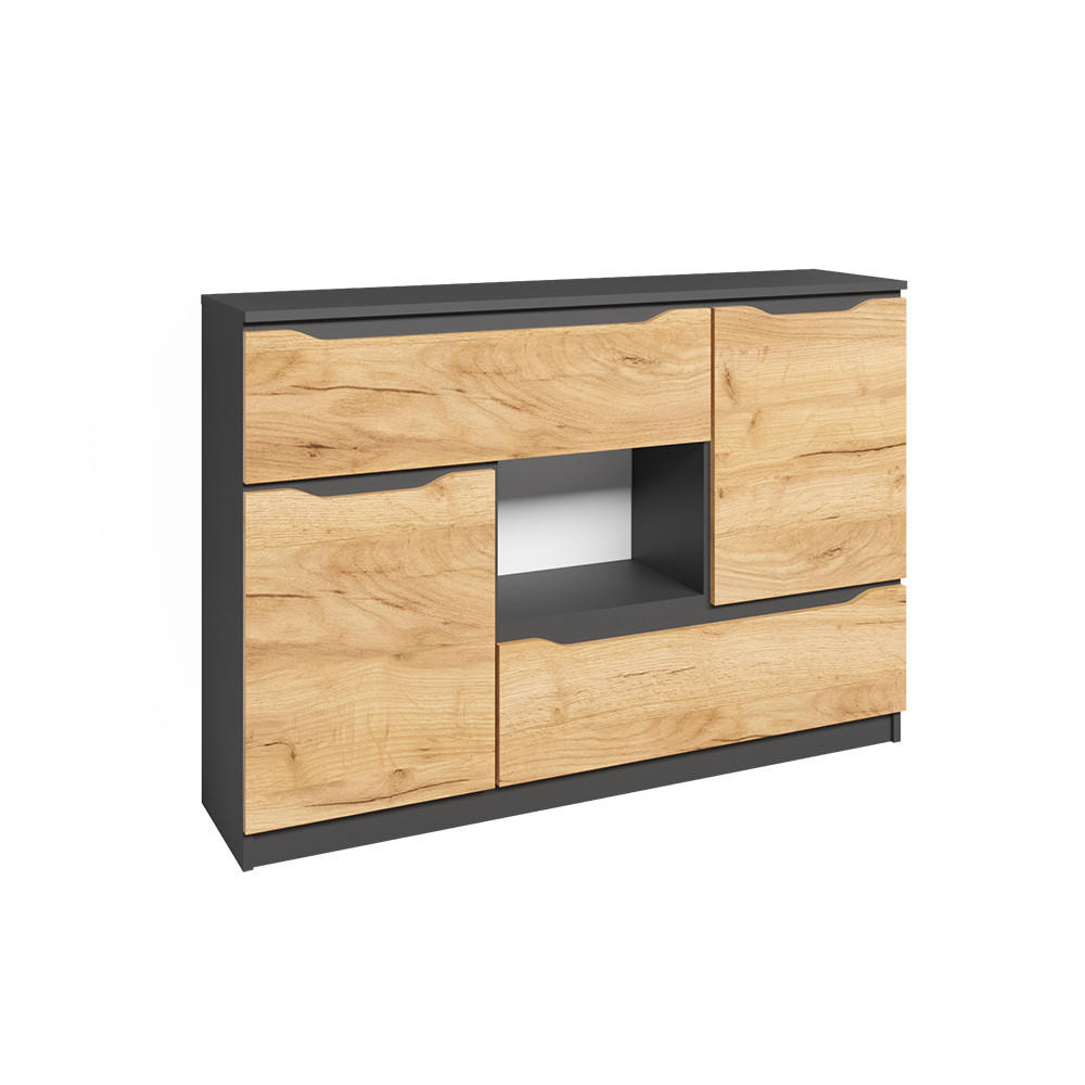 KOMMODE Ruben Goldkraft Eiche 120 x 84 cm mit Schubladen - Anthrazit/Eiche Wotan, Holzwerkstoff (120/84/30cm) - Vicco