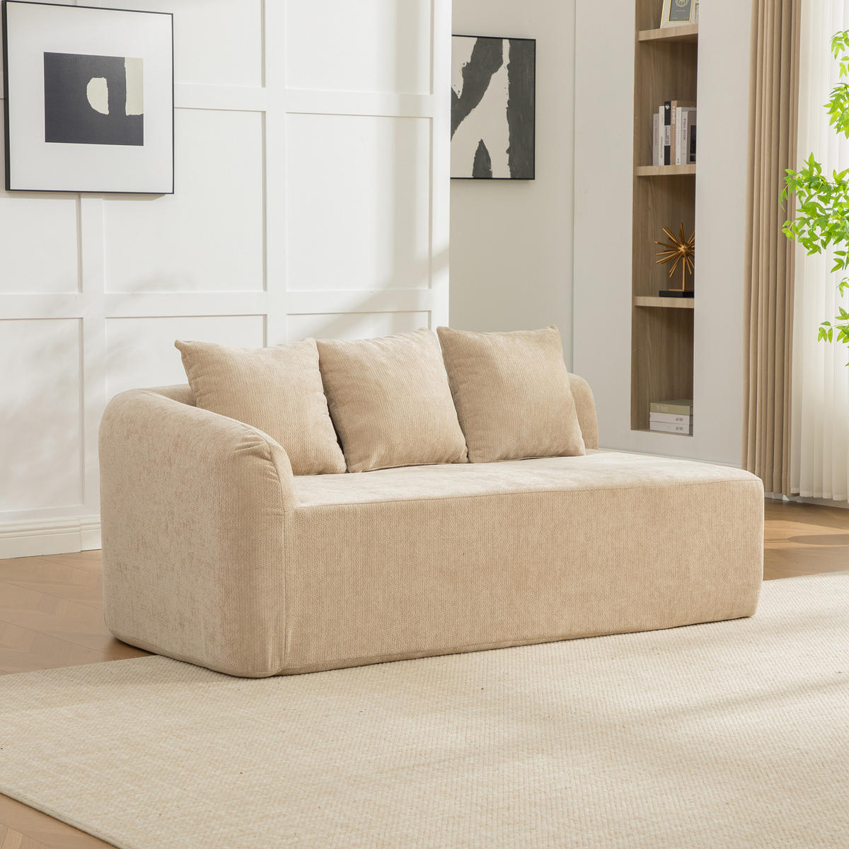 SOFAELEMENT DE-35127 linke mit Chenille-Bezug Hellkhaki - Sandfarben, Textil (99/80.5/171.5cm) - ComfortXL