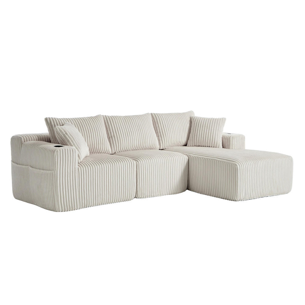 ECKSOFA Cord 257x160cm - Beige, Textil (160/257cm) - Raelunyi