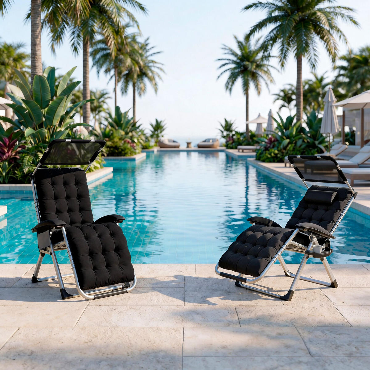 SONNENLIEGE Cloud II, mit Ablagetisch und Stautasche, schwarz - Schwarz, Kunststoff (84/103/168cm) - tectake