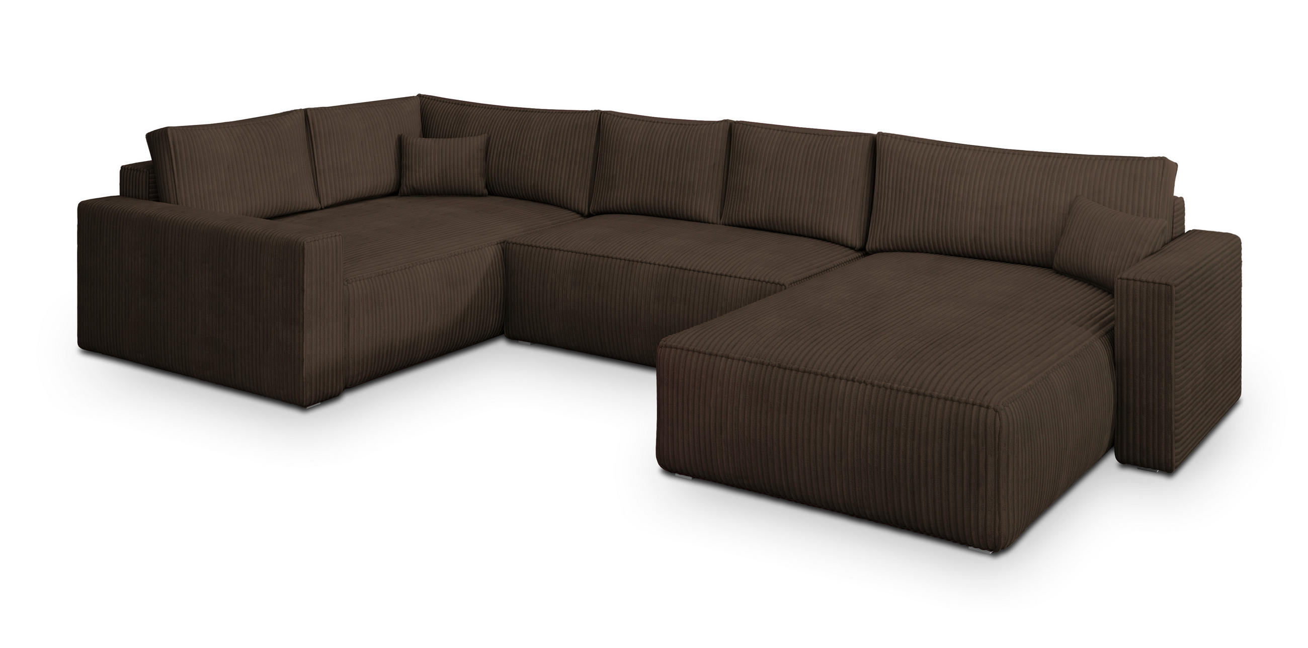 WOHNLANDSCHAFT VELAMI L-S Braun Kordstoff mit Schlaffunktion - Braun, Holz (365/83/194cm) - MASSENO